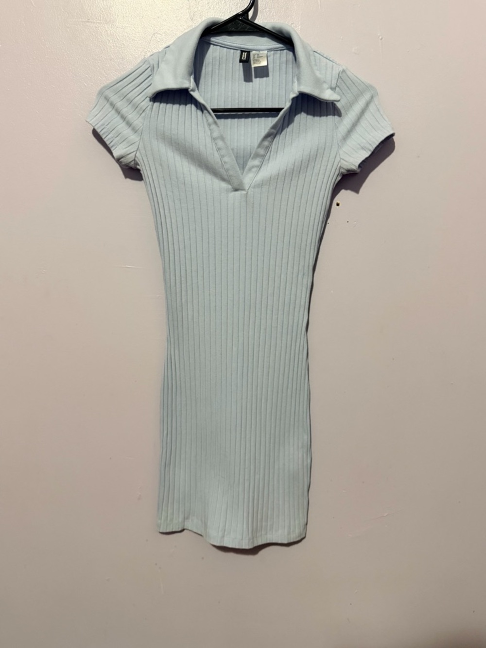 H&M Pale Blue Ribbed Polo Mini Dress
